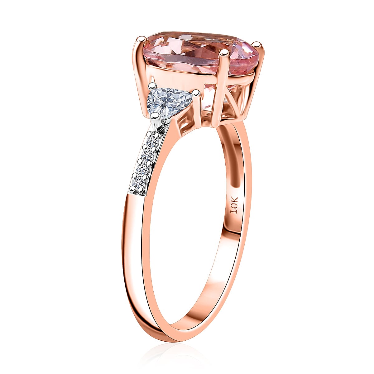 AAA Pink Morganite and E-F VS Luxuriant Lab Grown Diamond 4.10 ctw Crown Jewel Ring in 10K Rose Gold (Size 7.0) image number 3