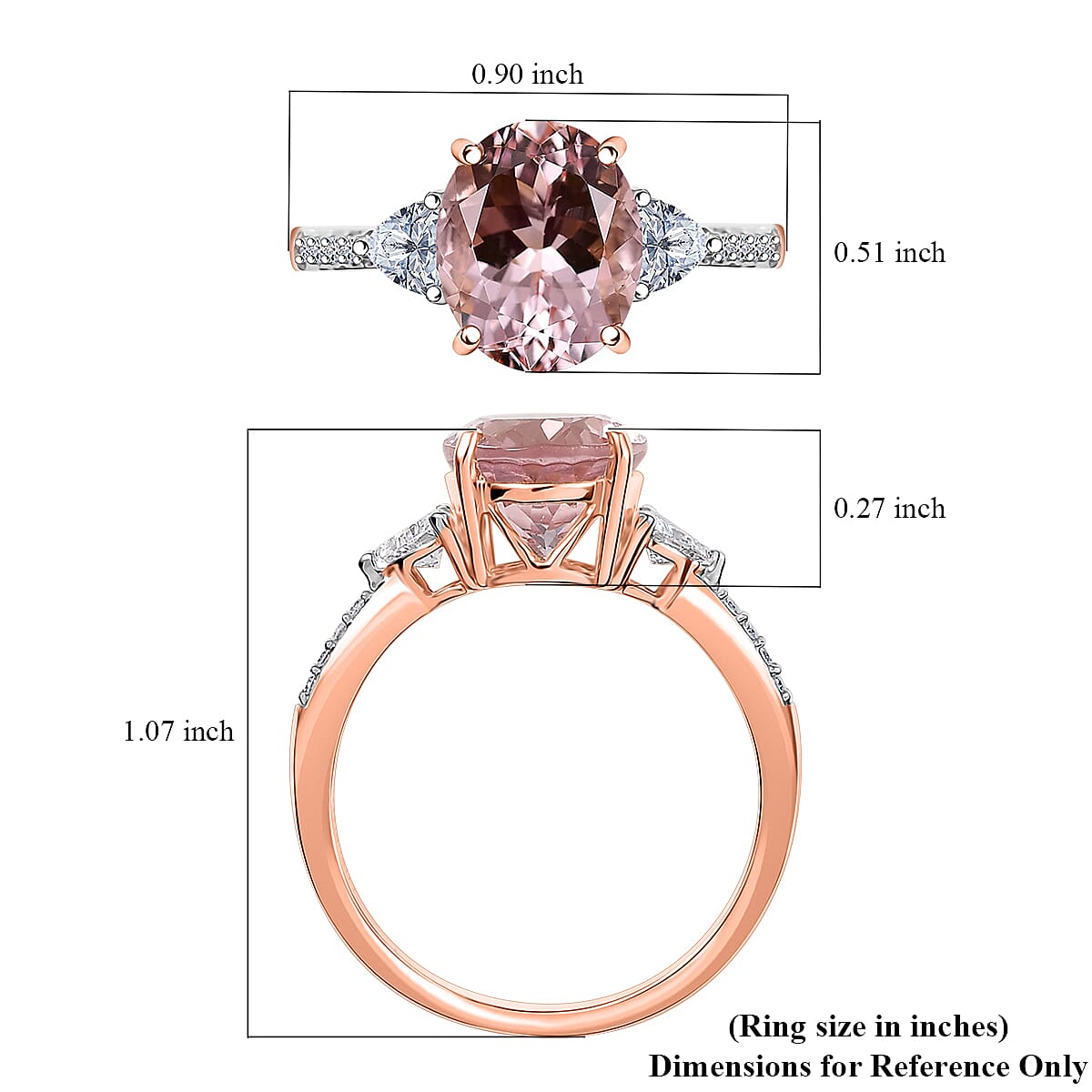 AAA Pink Morganite and E-F VS Luxuriant Lab Grown Diamond 4.10 ctw Crown Jewel Ring in 10K Rose Gold (Size 7.0) image number 5