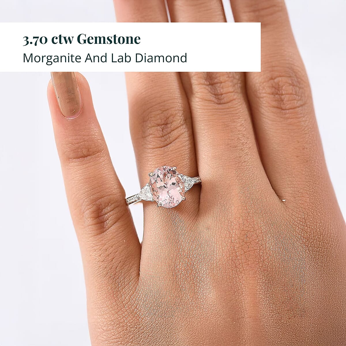 AAA Pink Morganite and E-F VS Luxuriant Lab Grown Diamond 4.10 ctw Crown Jewel Ring in 10K Rose Gold (Size 8.0) image number 1