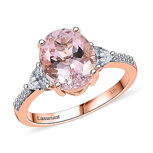 Epic Deal 10K Rose Gold AAA Pink Morganite, Luxuriant Lab Grown Diamond (E-F, VS) (0.35 cts) Crown Jewel Ring (Size 8.5) 3.70 ctw
