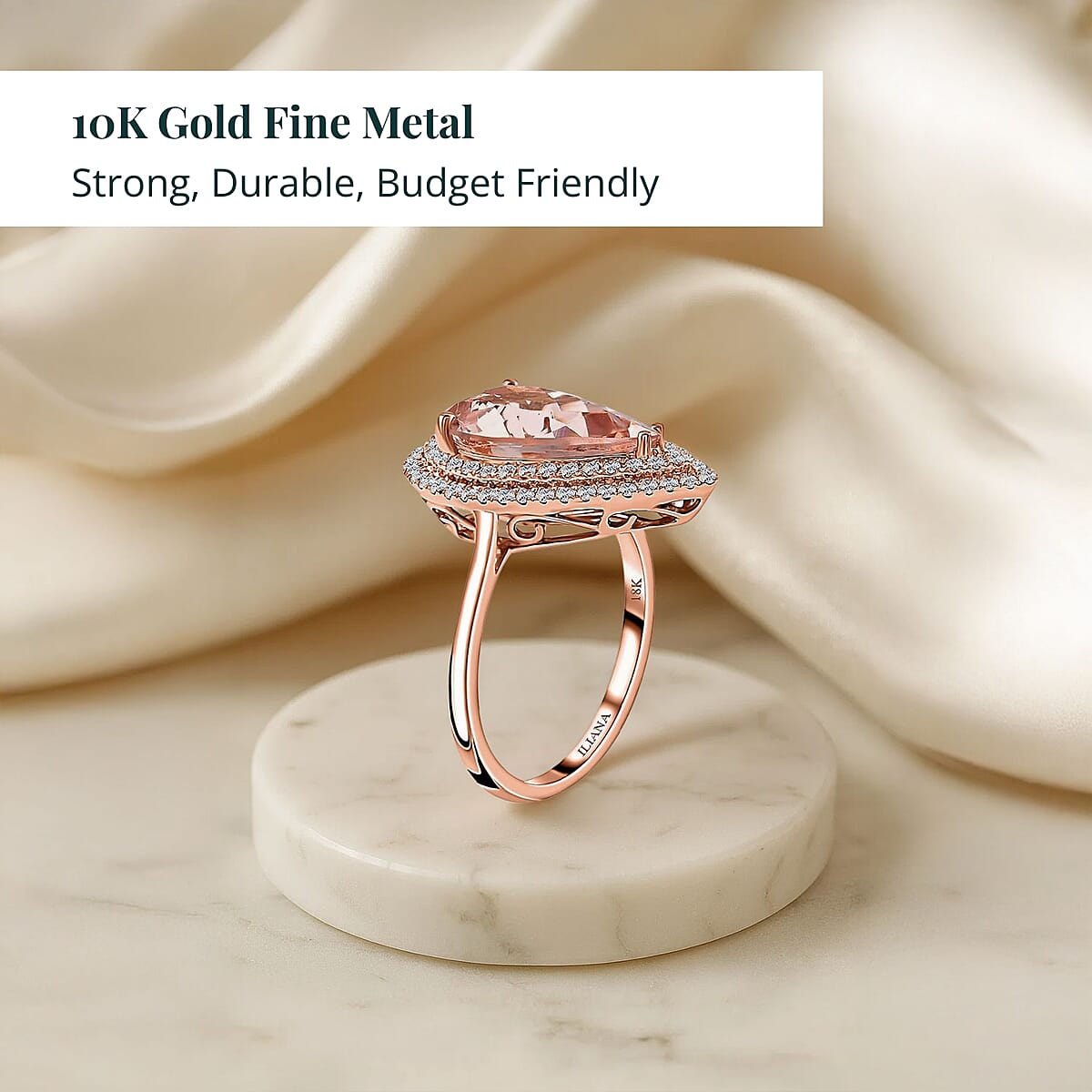 Epic Deal 10K Rose Gold AAA Pink Morganite, Luxuriant Lab Grown Diamond (E-F, VS) (0.35 cts) Crown Jewel Ring (Size 8.5) 3.70 ctw image number 2