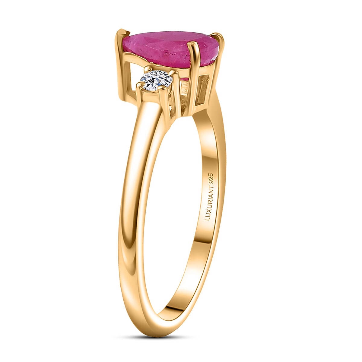 AAA Royal Ruby and Luxuriant Lab Grown Diamond G-H SI 1.70 ctw Ring in 18K Vermeil Yellow Gold Over Sterling Silver (Size 10.0) image number 3