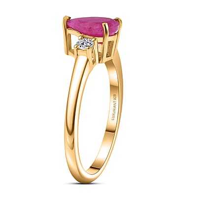 AAA Royal Ruby and Luxuriant Lab Grown Diamond G-H SI 1.70 ctw Ring in 18K Vermeil Yellow Gold Over Sterling Silver (Size 10.0)