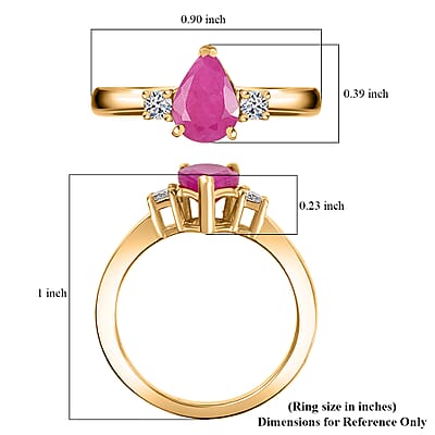 AAA Royal Ruby and Luxuriant Lab Grown Diamond G-H SI 1.70 ctw Ring in 18K Vermeil Yellow Gold Over Sterling Silver (Size 10.0)