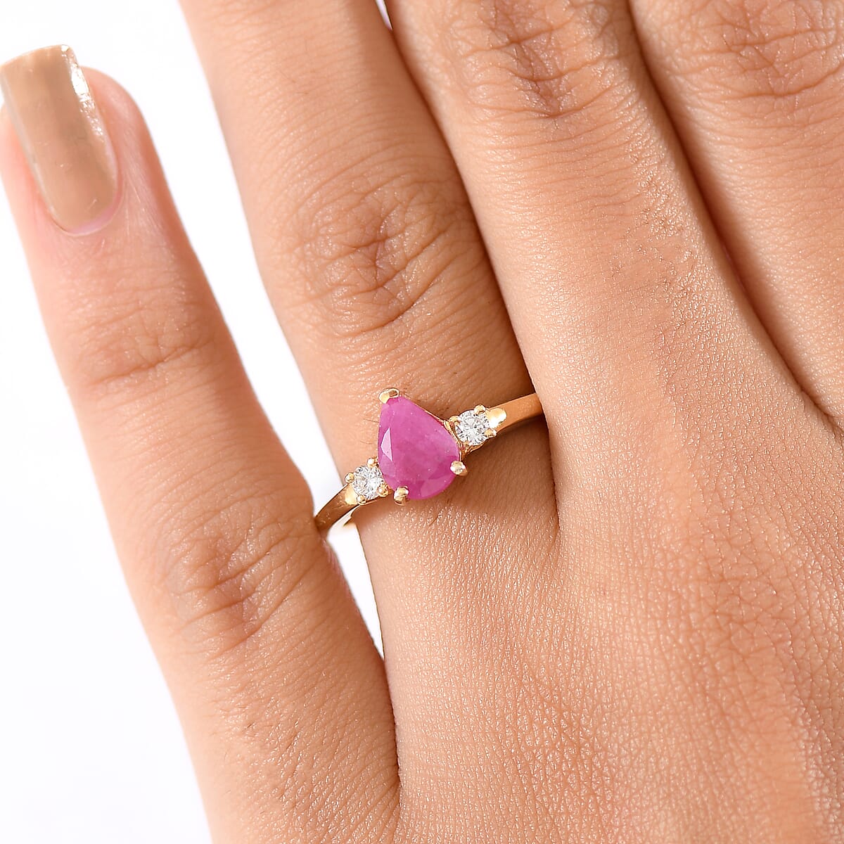 AAA Royal Ruby and Luxuriant Lab Grown Diamond G-H SI 1.70 ctw Ring in 18K Vermeil Yellow Gold Over Sterling Silver (Size 7.0) image number 2