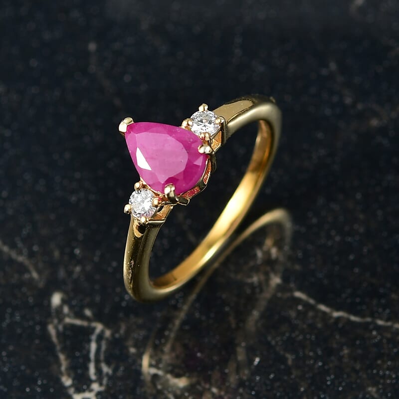 AAA Royal Ruby and Luxuriant Lab Grown Diamond G-H SI 1.70 ctw Ring in 18K Vermeil Yellow Gold Over Sterling Silver (Size 8.0)