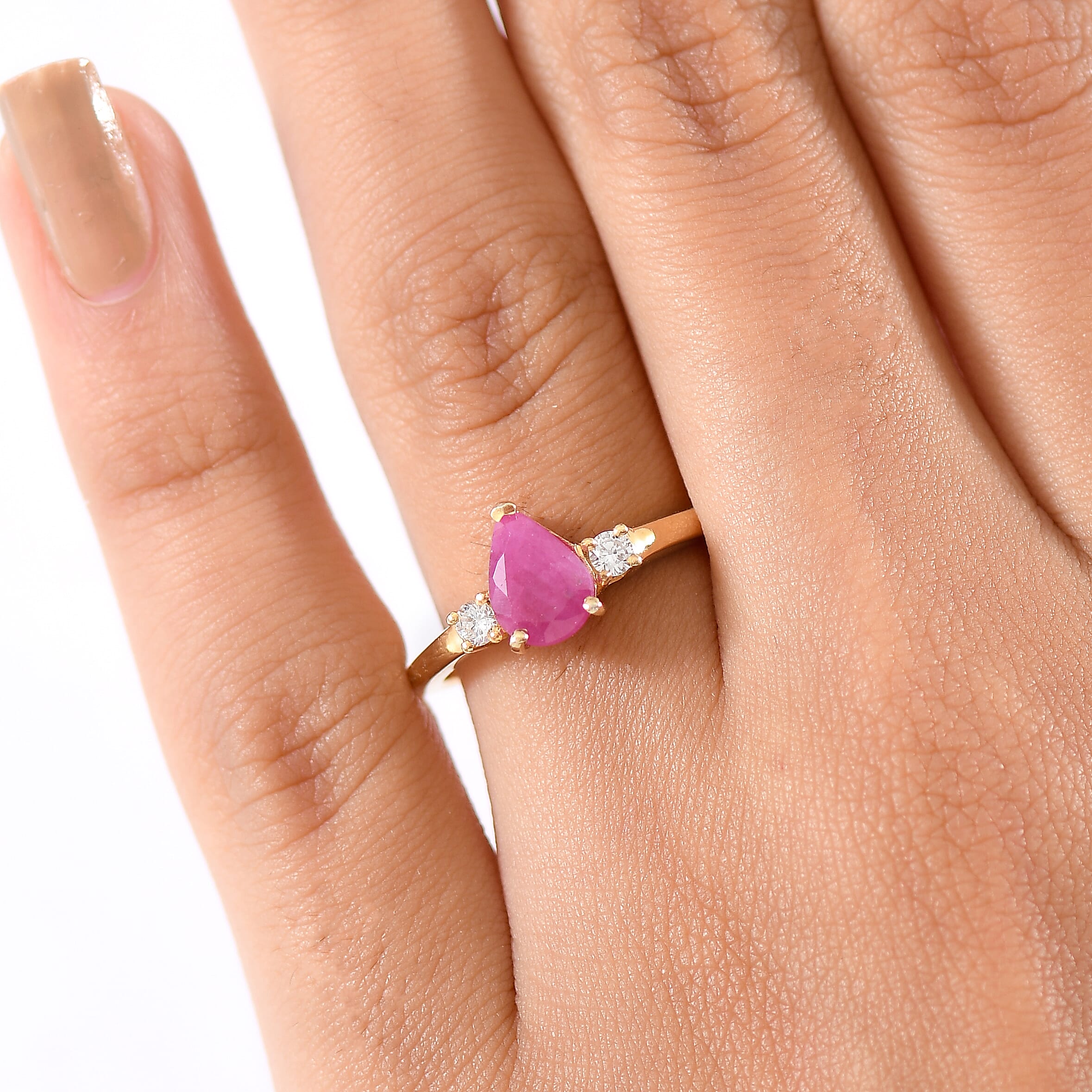 AAA Royal Ruby and Luxuriant Lab Grown Diamond G-H SI 1.70 ctw Ring in 18K Vermeil Yellow Gold Over Sterling Silver (Size 8.0)