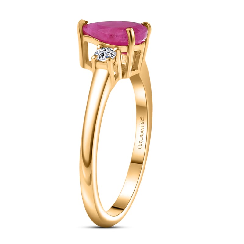 AAA Royal Ruby and Luxuriant Lab Grown Diamond G-H SI 1.70 ctw Ring in 18K Vermeil Yellow Gold Over Sterling Silver (Size 8.0)