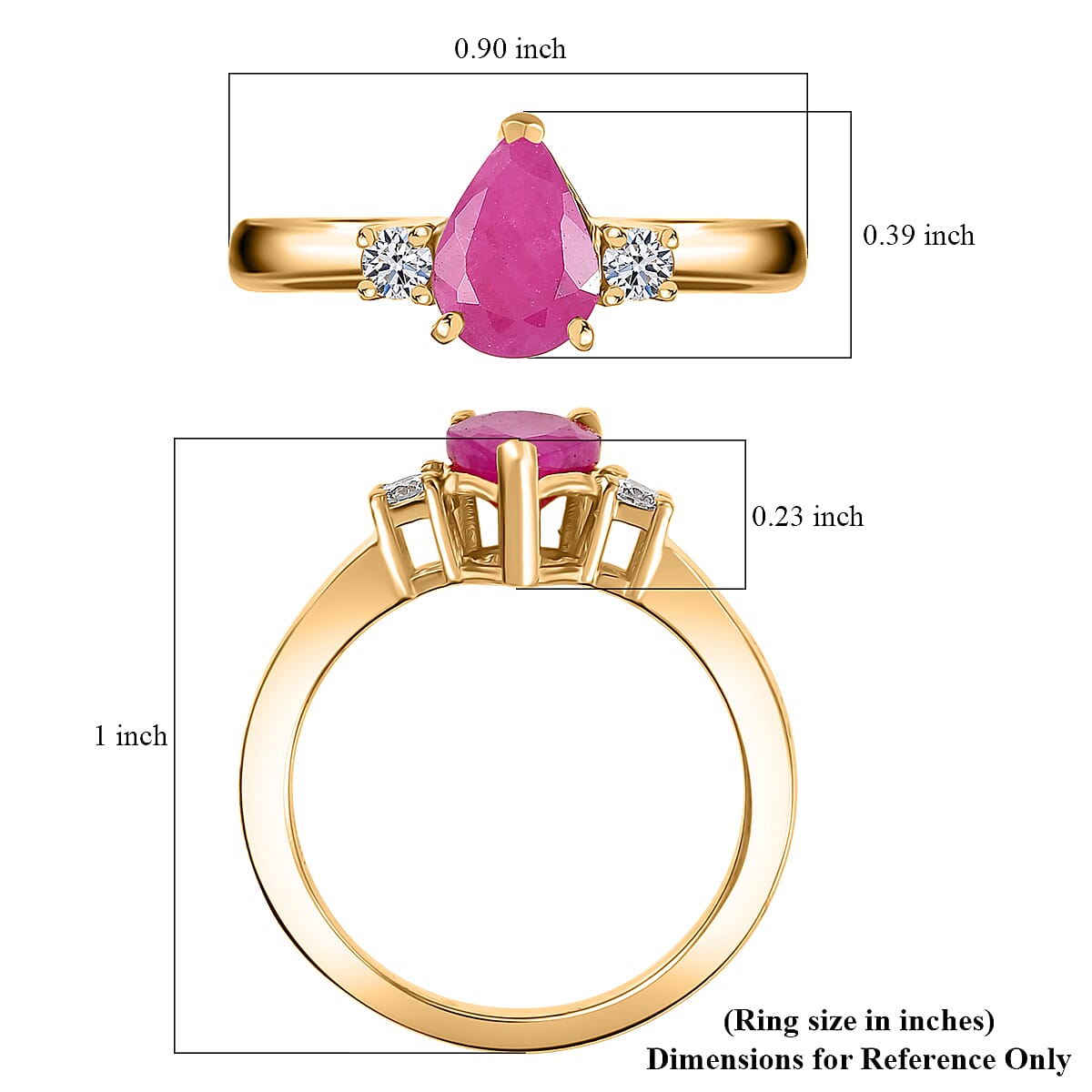 AAA Royal Ruby and Luxuriant Lab Grown Diamond G-H SI 1.70 ctw Ring in 18K Vermeil Yellow Gold Over Sterling Silver (Size 8.0)