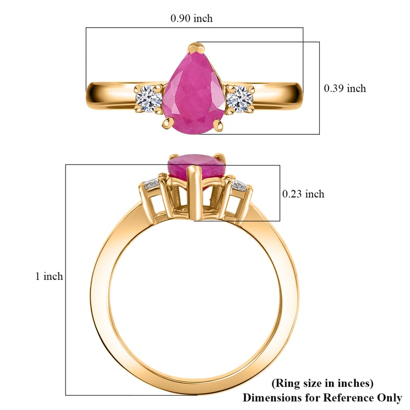AAA Royal Ruby and Luxuriant Lab Grown Diamond G-H SI 1.70 ctw Ring in 18K Vermeil Yellow Gold Over Sterling Silver (Size 8.0)