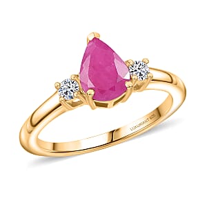 AAA Royal Ruby and Luxuriant Lab Grown Diamond G-H SI 1.70 ctw Ring in 18K Vermeil Yellow Gold Over Sterling Silver (Size 9.0)