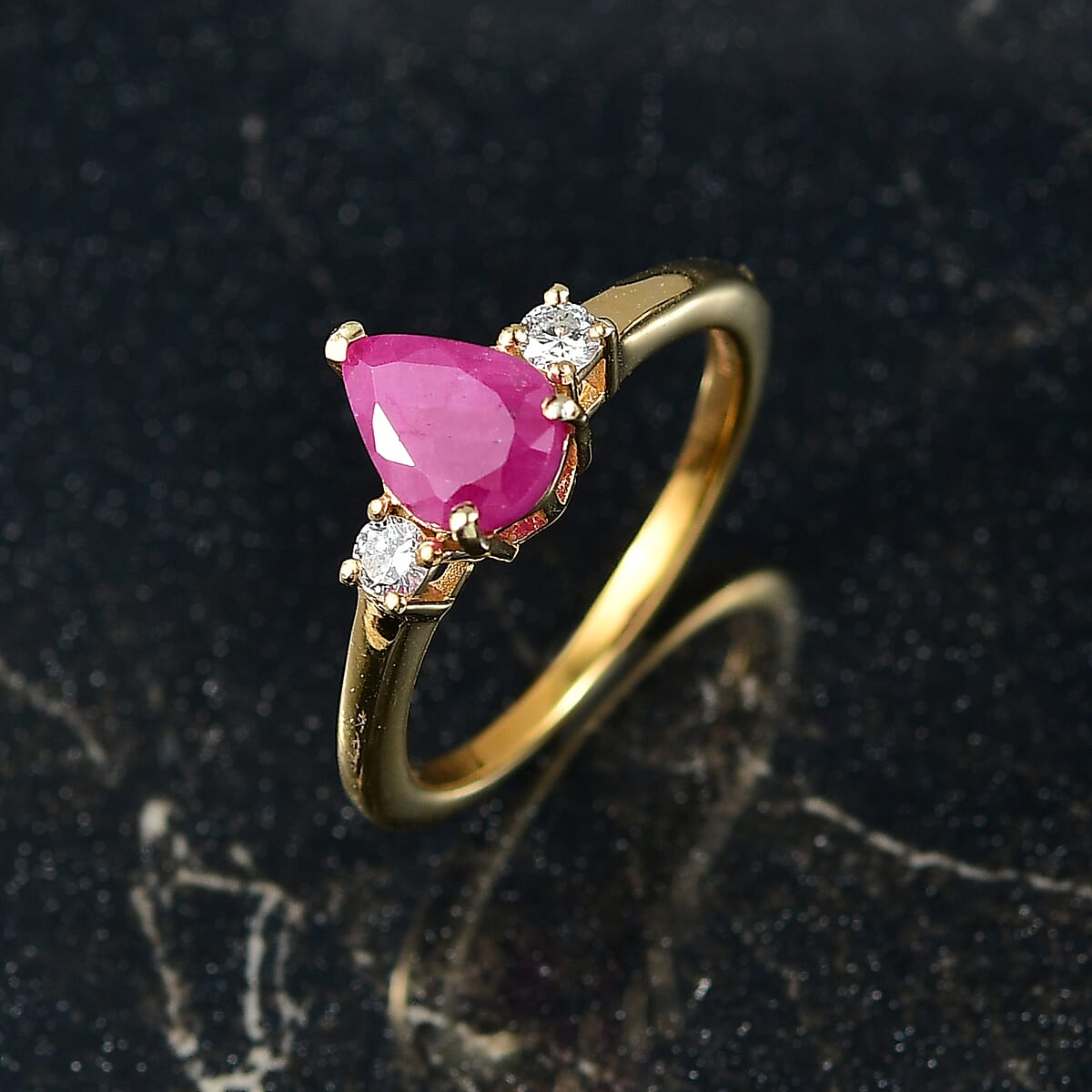 AAA Royal Ruby and Luxuriant Lab Grown Diamond G-H SI 1.70 ctw Ring in 18K Vermeil Yellow Gold Over Sterling Silver (Size 9.0) image number 1