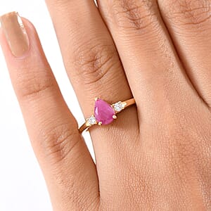 AAA Royal Ruby and Luxuriant Lab Grown Diamond G-H SI 1.70 ctw Ring in 18K Vermeil Yellow Gold Over Sterling Silver (Size 9.0)