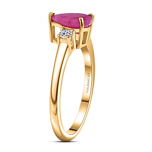 AAA Royal Ruby and Luxuriant Lab Grown Diamond G-H SI 1.70 ctw Ring in 18K Vermeil Yellow Gold Over Sterling Silver (Size 9.0)