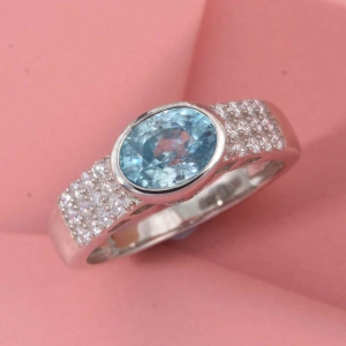 D'Joy Blue Zircon and Moissanite 2.31 ctw Ring in Rhodium Over Sterling Silver (Size 10) image number 1