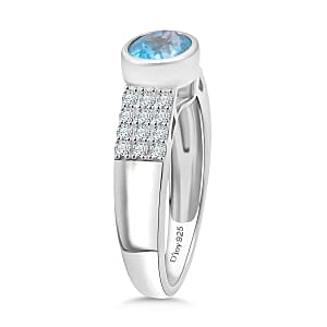D'Joy Blue Zircon and Moissanite 2.31 ctw Ring in Rhodium Over Sterling Silver (Size 10)