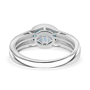 D'Joy Blue Zircon and Moissanite 2.31 ctw Ring in Rhodium Over Sterling Silver (Size 10)