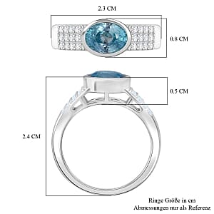 D'Joy Blue Zircon and Moissanite 2.31 ctw Ring in Rhodium Over Sterling Silver (Size 10)