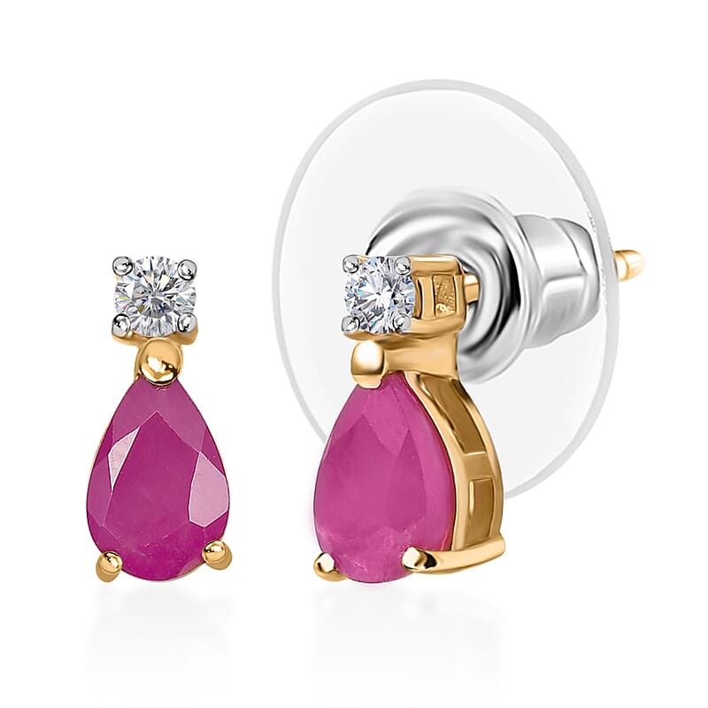 AAA Royal Ruby and Luxuriant Lab Grown Diamond G-H SI 1.15 ctw Stud Earrings in 18K Vermeil Yellow Gold Over Sterling Silver