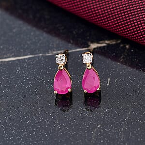 AAA Royal Ruby and Luxuriant Lab Grown Diamond G-H SI 1.15 ctw Stud Earrings in 18K Vermeil Yellow Gold Over Sterling Silver