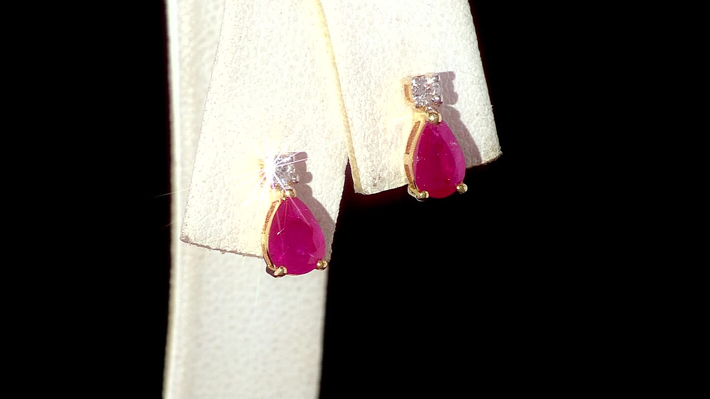 AAA Royal Ruby and Luxuriant Lab Grown Diamond G-H SI 1.15 ctw Stud Earrings in 18K Vermeil Yellow Gold Over Sterling Silver
