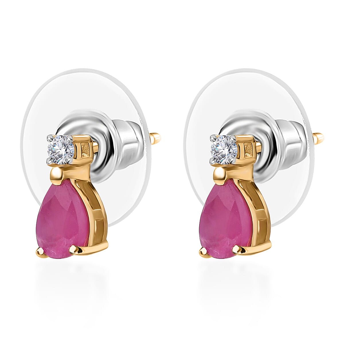 AAA Royal Ruby and Luxuriant Lab Grown Diamond G-H SI 1.15 ctw Stud Earrings in 18K Vermeil Yellow Gold Over Sterling Silver image number 3