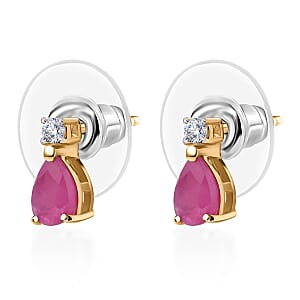 AAA Royal Ruby and Luxuriant Lab Grown Diamond G-H SI 1.15 ctw Stud Earrings in 18K Vermeil Yellow Gold Over Sterling Silver