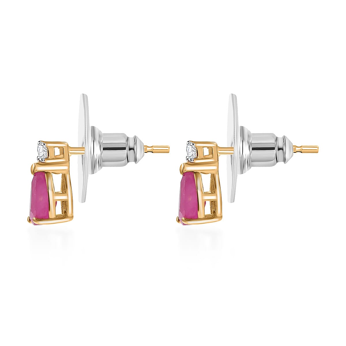 AAA Royal Ruby and Luxuriant Lab Grown Diamond G-H SI 1.15 ctw Stud Earrings in 18K Vermeil Yellow Gold Over Sterling Silver image number 4