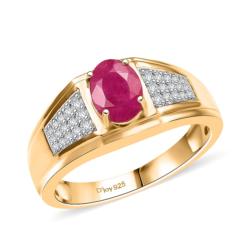 D'Joy AAA Royal Ruby and Diamond 2.00 ctw Men's Ring in 18K Vermeil Yellow Gold Over Sterling Silver (Size 10.0)