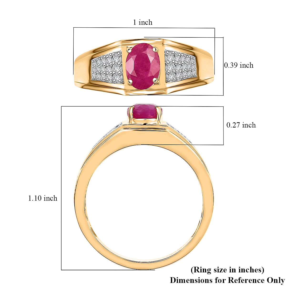 D'Joy AAA Royal Ruby and Diamond 2.00 ctw Men's Ring in 18K Vermeil Yellow Gold Over Sterling Silver image number 5