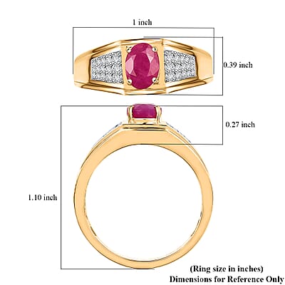 D'Joy AAA Royal Ruby and Diamond 2.00 ctw Men's Ring in 18K Vermeil Yellow Gold Over Sterling Silver (Size 10.0)