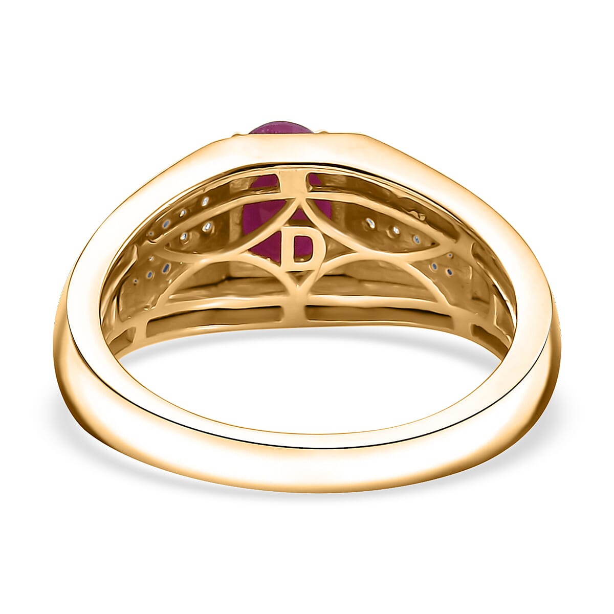 D'Joy AAA Royal Ruby and Diamond 2.00 ctw Men's Ring in 18K Vermeil Yellow Gold Over Sterling Silver (Size 12.0) image number 4