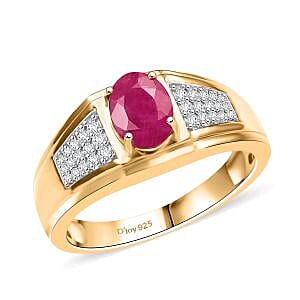 D'Joy AAA Royal Ruby and Diamond 2.00 ctw Men's Ring in 18K Vermeil Yellow Gold Over Sterling Silver (Size 14.0)