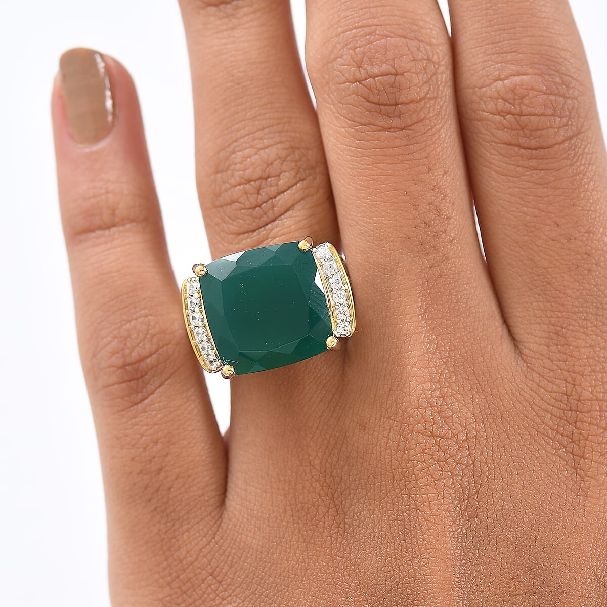 EverTrue Verde Onyx and White Zircon 12.65 ctw Ring 18K YG Plated and Platinum Bond (Size 10.0) image number 2
