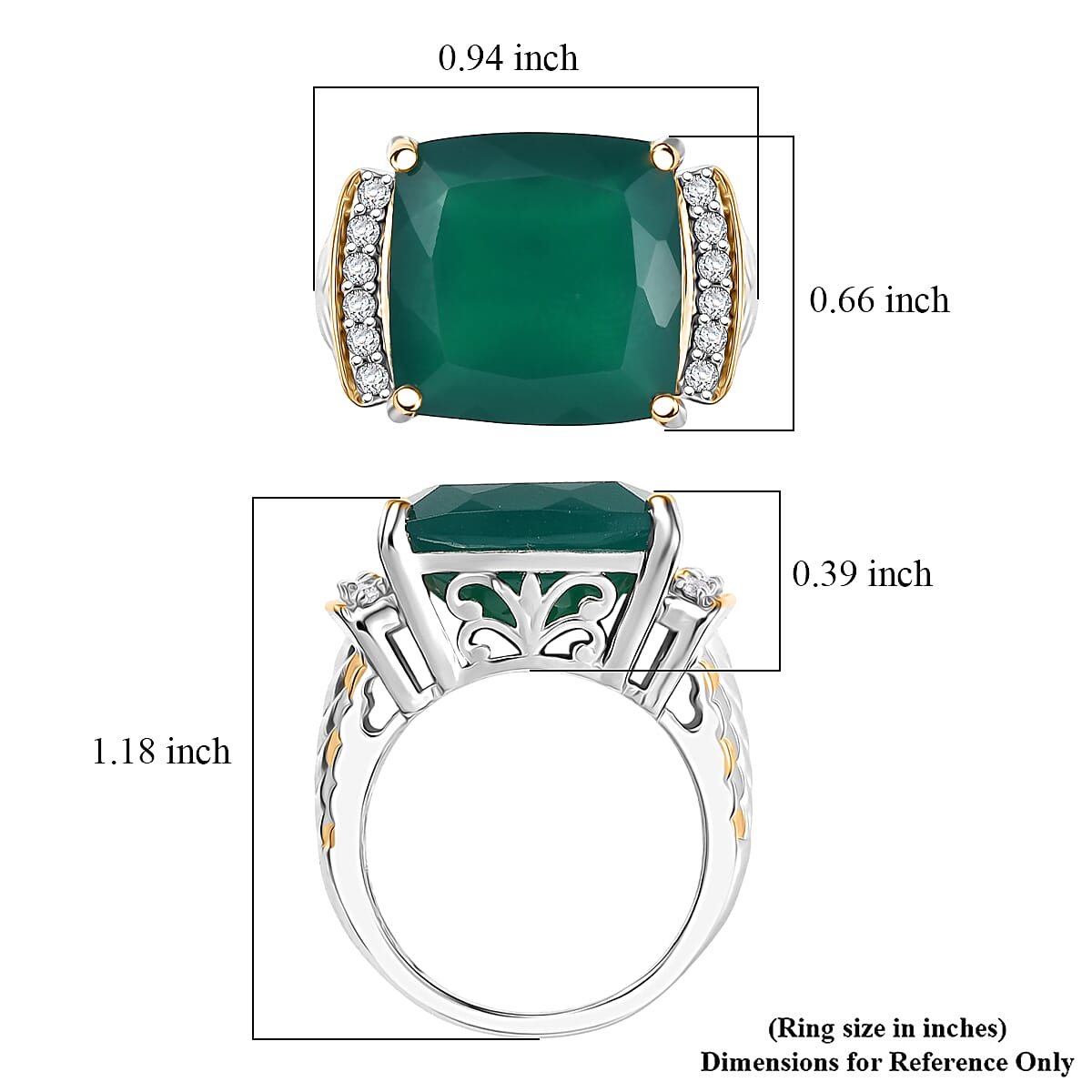 EverTrue Verde Onyx and White Zircon 12.65 ctw Ring 18K YG Plated and Platinum Bond (Size 10.0) image number 5