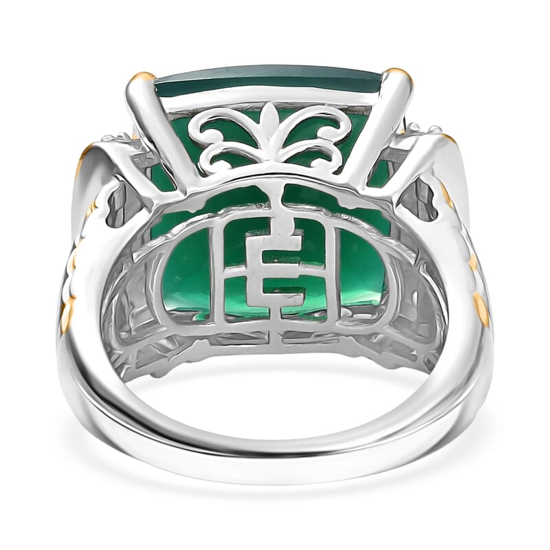 EverTrue Verde Onyx, White Zircon Ring in 18K YG Plated and Platinum Bond 12.65 ctw (Size 6.0)
