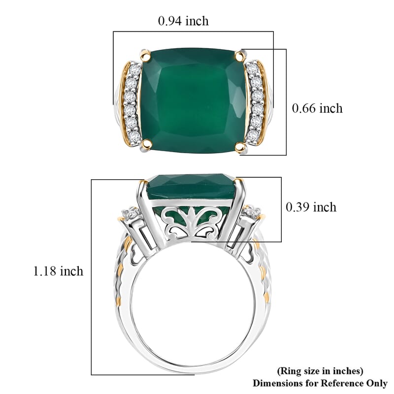 EverTrue Verde Onyx, White Zircon Ring in 18K YG Plated and Platinum Bond 12.65 ctw (Size 6.0)