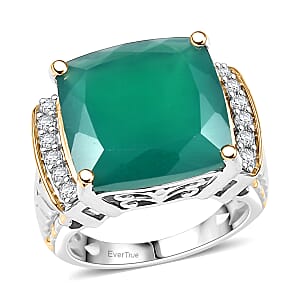 EverTrue Verde Onyx, White Zircon Ring in 18K YG Plated and Platinum Bond 12.65 ctw (Size 7.0)