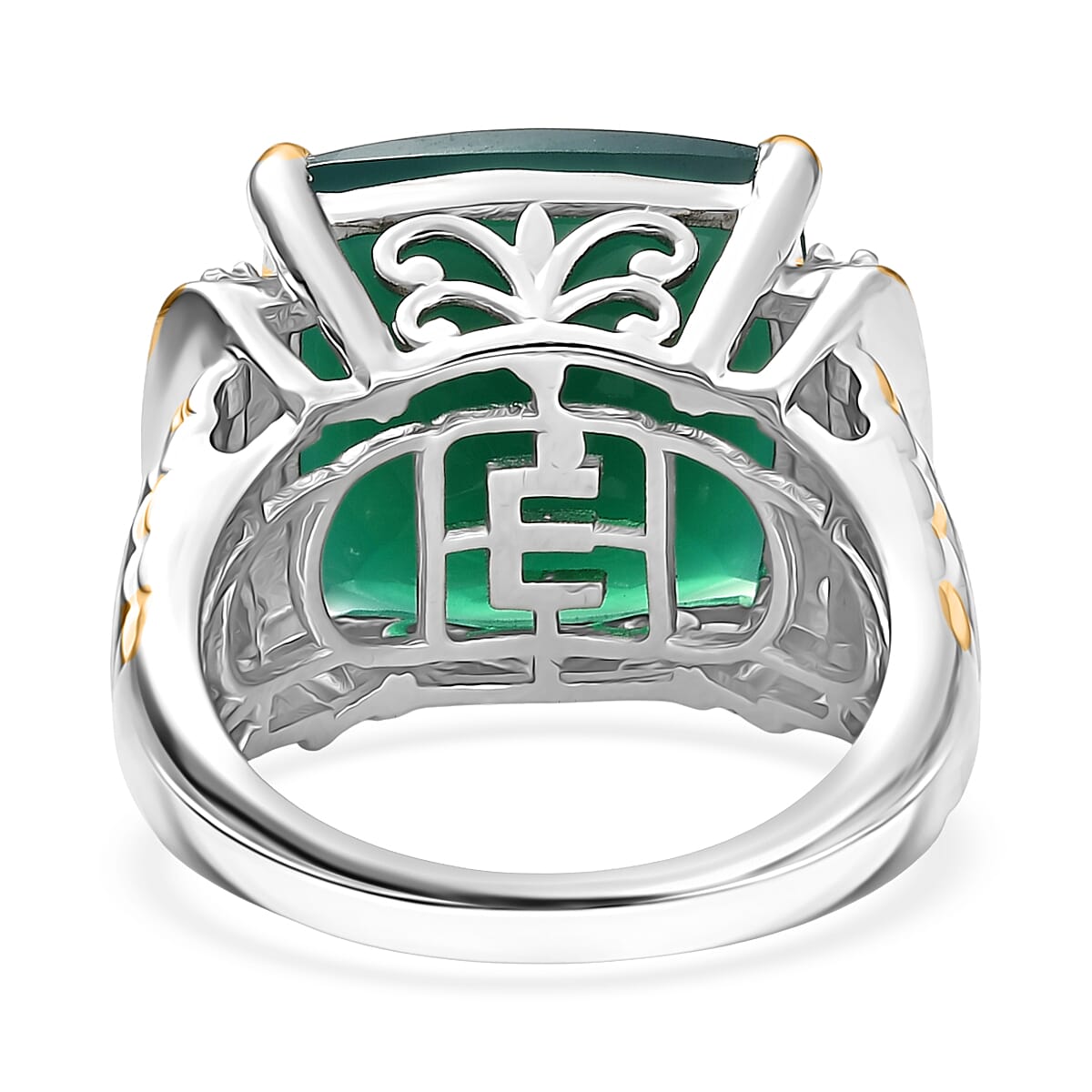EverTrue Verde Onyx, White Zircon Ring in 18K YG Plated and Platinum Bond 12.65 ctw (Size 7.0) image number 4