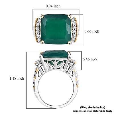 EverTrue Verde Onyx, White Zircon Ring in 18K YG Plated and Platinum Bond 12.65 ctw (Size 7.0)