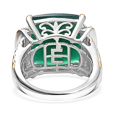 EverTrue Verde Onyx, White Zircon Ring in 18K YG Plated and Platinum Bond 12.65 ctw (Size 8.0)