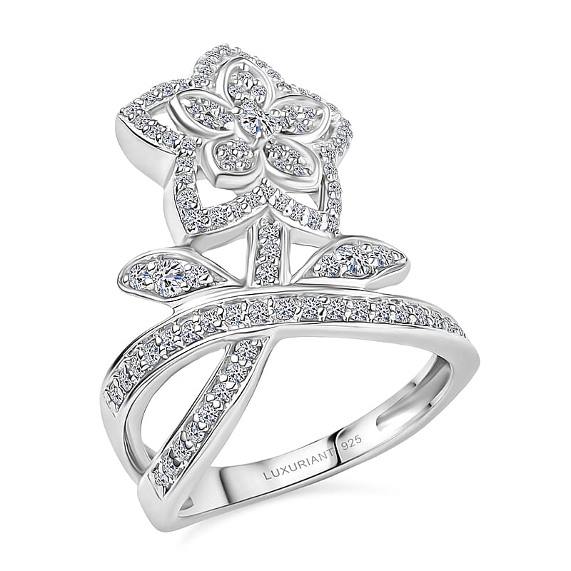 Luxuriant Lab Grown Diamond (G-H, SI) Flower Ring in Rhodium Over Sterling Silver 0.75 ctw (Size 10.0)