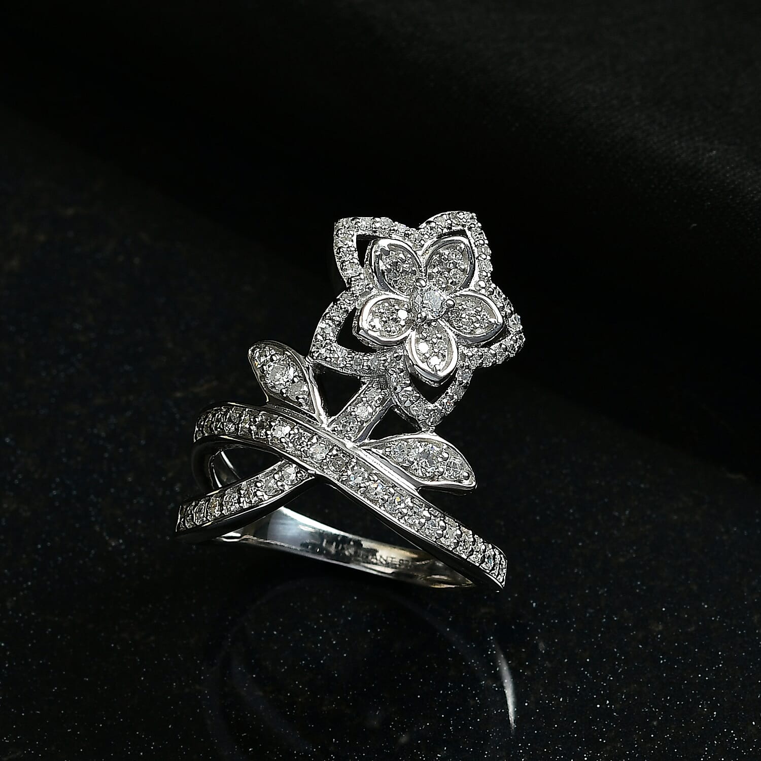 Luxuriant Lab Grown Diamond (G-H, SI) Flower Ring in Rhodium Over Sterling Silver 0.75 ctw (Size 10.0)