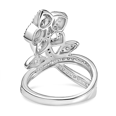 Luxuriant Lab Grown Diamond (G-H, SI) Flower Ring in Rhodium Over Sterling Silver 0.75 ctw (Size 10.0)