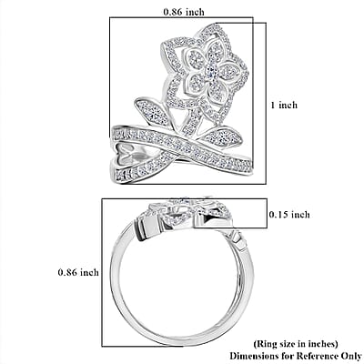 Luxuriant Lab Grown Diamond (G-H, SI) Flower Ring in Rhodium Over Sterling Silver 0.75 ctw (Size 10.0)