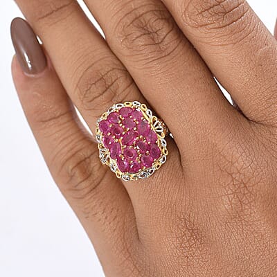 EverTrue Niassa Ruby (FF) 4.25 ctw Floral Cluster Ring in 18K YG Plated and Platinum Bond (Size 10.0)
