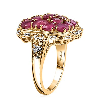 EverTrue Niassa Ruby (FF) 4.25 ctw Floral Cluster Ring in 18K YG Plated and Platinum Bond (Size 10.0)