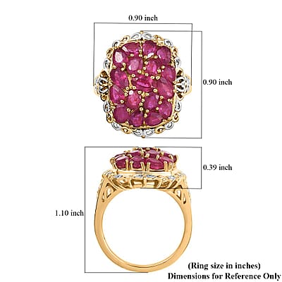 EverTrue Niassa Ruby (FF) 4.25 ctw Floral Cluster Ring in 18K YG Plated and Platinum Bond (Size 10.0)
