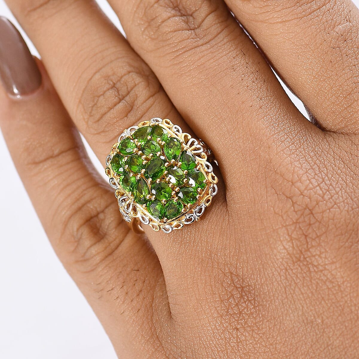 EverTrue Chrome Diopside 3.25 ctw Ring in 18K YG Plated and Platinum Bond (Size 10.0) image number 2