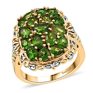 EverTrue Chrome Diopside 3.25 ctw Ring in 18K YG Plated and Platinum Bond (Size 7.0)